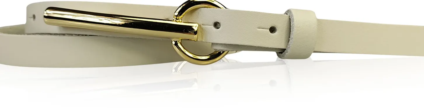 BROOKLYN 2 schmaler Damen Ledergürtel 1,5 cm, lange goldene Gürtelschnalle Gürtel