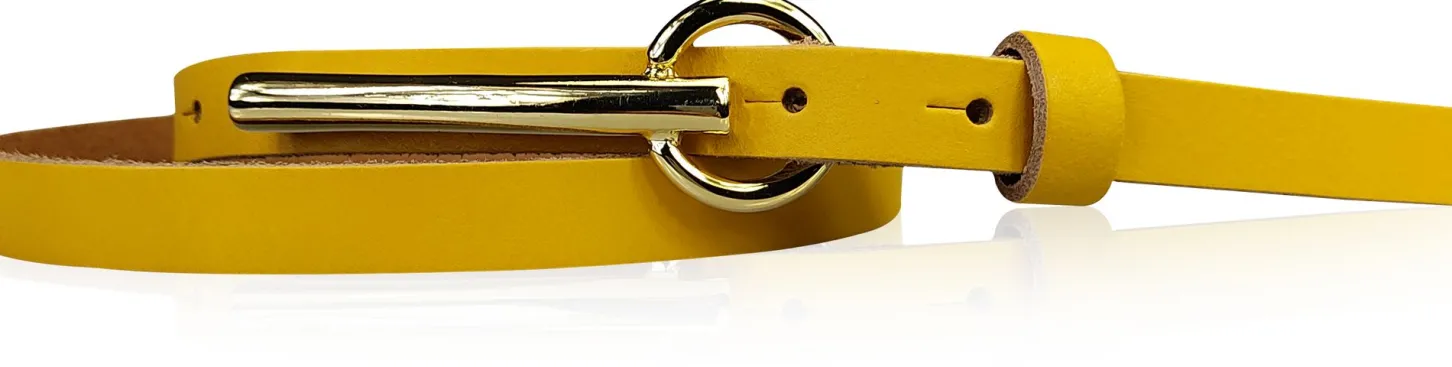 BROOKLYN 2 schmaler Damen Ledergürtel 1,5 cm, lange goldene Gürtelschnalle Gürtel