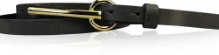 BROOKLYN 2 schmaler Damen Ledergürtel 1,5 cm, lange goldene Gürtelschnalle Gürtel