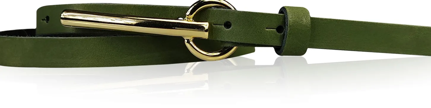 BROOKLYN 2 schmaler Damen Ledergürtel 1,5 cm, lange goldene Gürtelschnalle Gürtel