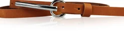 BROOKLYN schmaler Damen Ledergürtel mit silberner langer Gürtelschnalle 1,5 cm