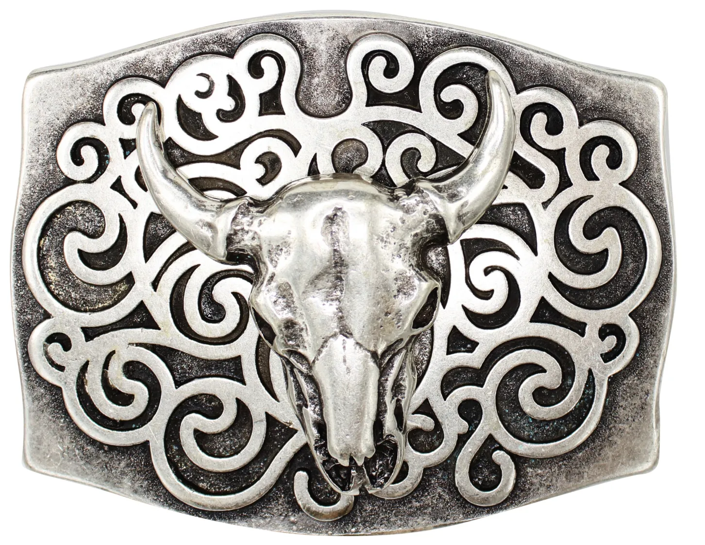 BUFFALO III Büffelkopf Gürtelschnalle 4 cm altsilber, Westernschnalle