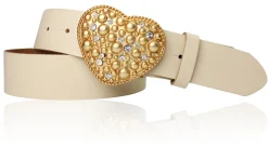 CAPRI Damen Ledergürtel 4 cm mit Herzschnalle gold, Strasssteine