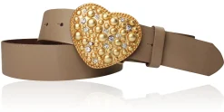 CAPRI Damen Ledergürtel 4 cm mit Herzschnalle gold, Strasssteine
