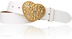CAPRI Damen Ledergürtel 4 cm mit Herzschnalle gold, Strasssteine