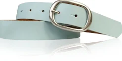 CASUAL modischer Damen Ledergürtel 3 cm mit ovaler Gürtelschnalle in matt silber, Ledergürtel