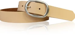 CASUAL modischer Damen Ledergürtel 3 cm mit ovaler Gürtelschnalle in matt silber, Ledergürtel