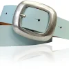CHARLY 2: Damen Ledergürtel 4 cm mit großer Gürtelschnalle in altsilbern