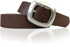 CHARLY 2: Damen Ledergürtel 4 cm mit großer Gürtelschnalle in altsilbern