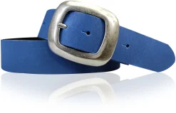 CHARLY 2: Damen Ledergürtel 4 cm mit großer Gürtelschnalle in altsilbern