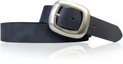 CHARLY 2: Damen Ledergürtel 4 cm mit großer Gürtelschnalle in altsilbern