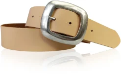 CHARLY 2: Damen Ledergürtel 4 cm mit großer Gürtelschnalle in altsilbern
