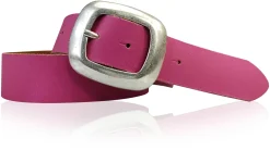 CHARLY 2: Damen Ledergürtel 4 cm mit großer Gürtelschnalle in altsilbern