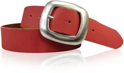 CHARLY 2: Damen Ledergürtel 4 cm mit großer Gürtelschnalle in altsilbern