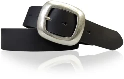 CHARLY 2: Damen Ledergürtel 4 cm mit großer Gürtelschnalle in altsilbern