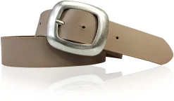 CHARLY 2: Damen Ledergürtel 4 cm mit großer Gürtelschnalle in altsilbern