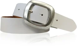 CHARLY 2: Damen Ledergürtel 4 cm mit großer Gürtelschnalle in altsilbern