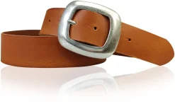 CHARLY 2: Damen Ledergürtel 4 cm mit großer Gürtelschnalle in altsilbern