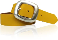 CHARLY 2: Damen Ledergürtel 4 cm mit großer Gürtelschnalle in altsilbern