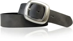 CHARLY 2: Damen Ledergürtel 4 cm mit großer Gürtelschnalle in altsilbern