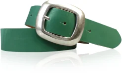 CHARLY 2: Damen Ledergürtel 4 cm mit großer Gürtelschnalle in altsilbern
