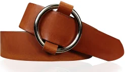 CIRCLE: Damen Ledergürtel mit großer Ring-Gürtelschnalle, stufenlos einstellbar