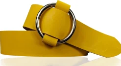 CIRCLE: Damen Ledergürtel mit großer Ring-Gürtelschnalle, stufenlos einstellbar