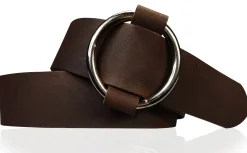 CIRCLE: Damen Ledergürtel mit großer Ring-Gürtelschnalle, stufenlos einstellbar