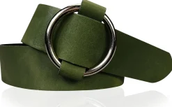 CIRCLE: Damen Ledergürtel mit großer Ring-Gürtelschnalle, stufenlos einstellbar