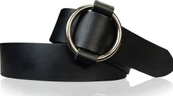 CIRCLE: Damen Ledergürtel mit großer Ring-Gürtelschnalle, stufenlos einstellbar