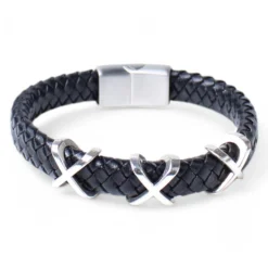 Damen Armband Leder mit schmückenden Zierteilen, Edelstahl Verschluss