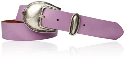 Damen Ledergürtel 3,5 cm antiksilberne Gürtelschnalle mit Metallschlaufe Echtledergürtel