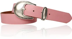 Damen Ledergürtel 3,5 cm antiksilberne Gürtelschnalle mit Metallschlaufe Echtledergürtel