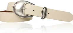 Damen Ledergürtel 3,5 cm antiksilberne Gürtelschnalle mit Metallschlaufe Echtledergürtel