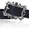 Damen Ledergürtel 4 cm, echt Leder, Barock Gürtelschnalle, Strass schwarz