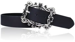 Damen Ledergürtel 4 cm, echt Leder, Barock Gürtelschnalle, Strass schwarz