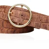 Damen Ledergürtel 4 cm mit runder, vergoldeter Gürtelschnalle, Büffelleder, Cayman Prägung