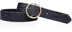 Damen Ledergürtel 4 cm mit runder, vergoldeter Gürtelschnalle, Büffelleder, Cayman Prägung