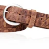 Damen Ledergürtel, Büffelleder, Cayman Prägung, halbrunde Messing Gürtelschnalle, 3 cm