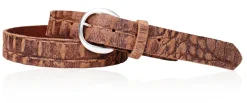 Damen Ledergürtel, Büffelleder, Cayman Prägung, halbrunde Messing Gürtelschnalle, 3 cm