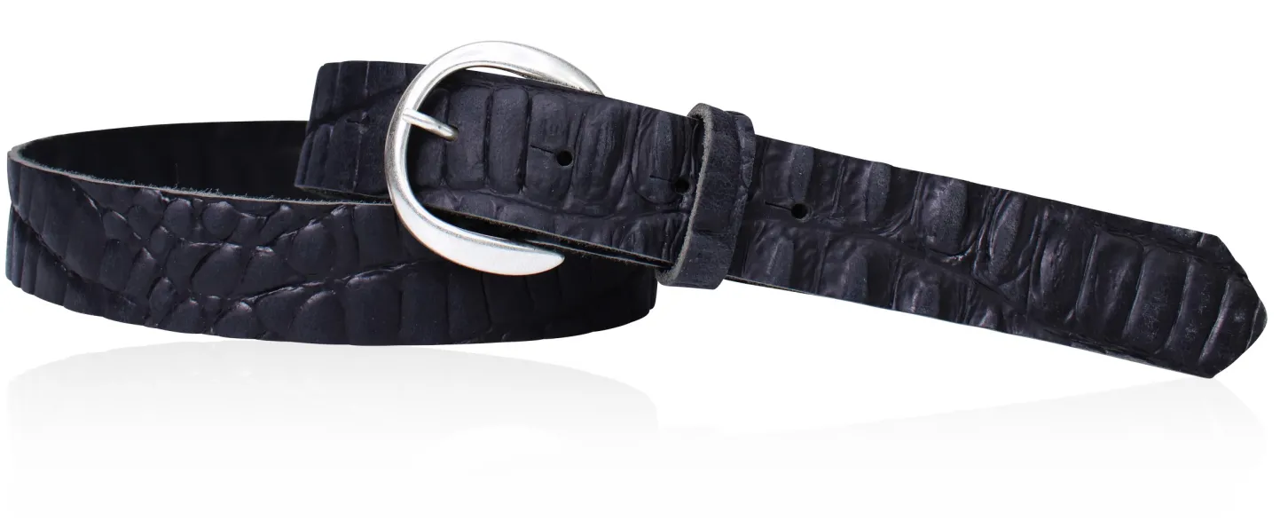 Damen Ledergürtel, Büffelleder, Cayman Prägung, halbrunde Messing Gürtelschnalle, 3 cm