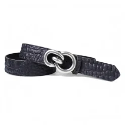 Damen Ledergürtel, Büffelleder, Kroko Optik, versilberte Gürtelschnalle, 4 cm