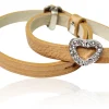 doppeltes Lederarmband mit Strass Zierteilen Herz und Blume, Rindsleder