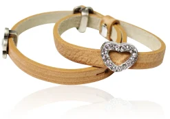 doppeltes Lederarmband mit Strass Zierteilen Herz und Blume, Rindsleder