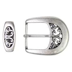 Dornschnalle, florales Muster, inkl. Schlaufe, silber, 4 cm