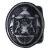 Dunkle Trachtengürtelschnalle mit Wappen und Löwen, Dornschnalle, 4 cm