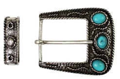 eckige Gürtelschnalle, türkise Steine, Verzierungen, silber, Damen, 3 cm