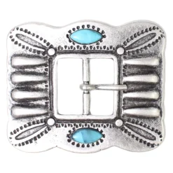 Eckige Gürtelschnalle, türkise Steine, Verzierungen, silber, Damen, 2,3 cm