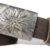 Edeltracht® hochwertiger Ledergürtel mit massiver Messingschnalle, Edelweiss, KÜNSTLER HANDGUSS, 4cm