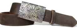 Edeltracht® hochwertiger Ledergürtel mit massiver Messingschnalle, Edelweiss, KÜNSTLER HANDGUSS, 4cm